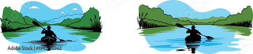 Set of 2 kayaking vector illustrations