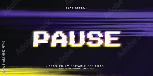 Glitch word text effect with editable text style theme in purple and yellow colors