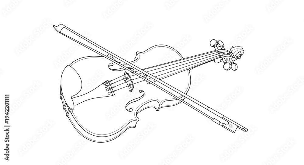 Obraz premium A minimalist line art illustration of a violin and bow on a white background