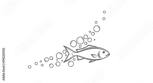 A minimalist vector illustration of a fish swimming with bubbles in a simple design