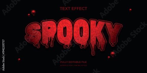 A spooky text effect with editable red words on a black background