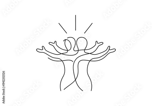 Two people giving high five icon, simple outline style for teamwork and friendship concept