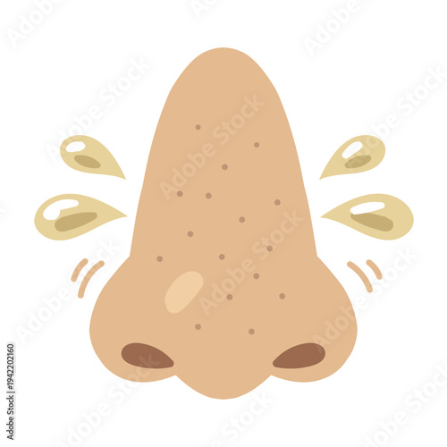 皮脂分泌過多を示すオイリー鼻のイラスト 正面