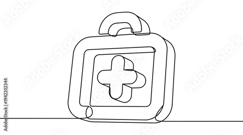 One continuous line drawing of first aid kit medical box for health and care