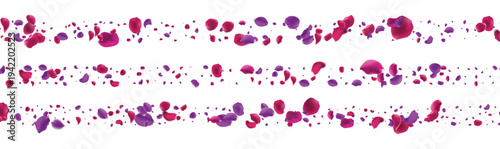 pink and purple flower petals falling and scattering three horizontal row lines romantic aesthetic perfume fabric softener advertisement cosmetic  horizontal