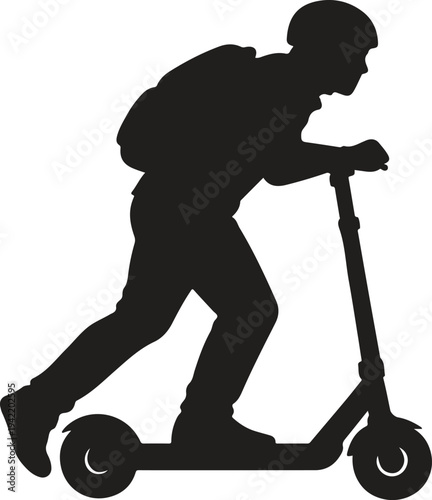 Boy Riding Kick Scooter Silhouette Vector