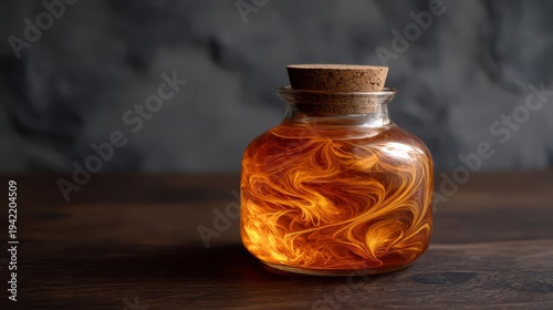 Golden Honey Swirling in an Antique Apothecary Bottle