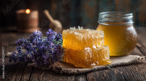Golden Honeycomb with Lavender and Honey Jar