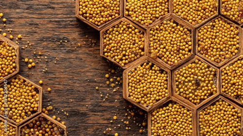 Honeycomb Cells Filled With Plump Bee Pollen Seeds