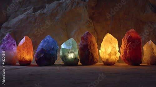 Illuminated Natural Crystal Formations in a Dark Setting