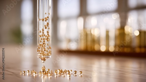 Golden Beads Dripping in Tall Glass