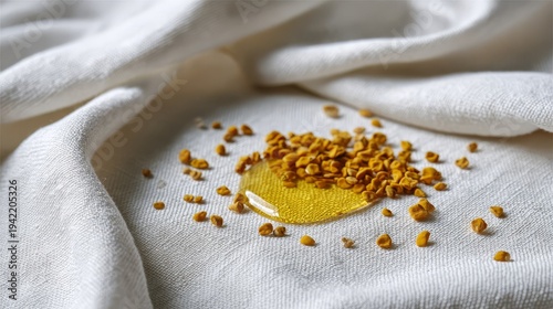 Golden Pollen Granules Scattered with Honey