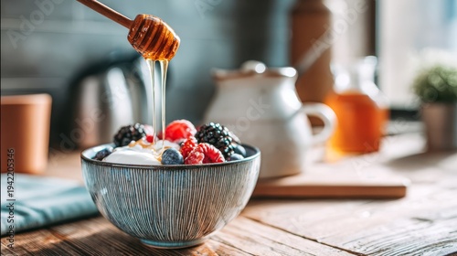 Honey Drizzled Over Greek Yogurt With Fresh Berries