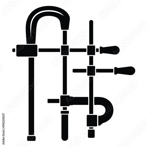 A black silhouette of a c clamp a woodworking and metalworking tool