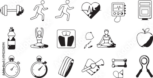 Hand drawn medical icons set featuring a vector heart illustration and sketch style doodles for professional sign and symbol design
