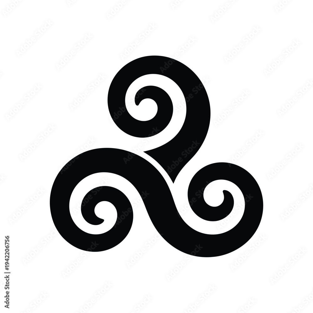 Obraz premium A black triskelion symbol with three swirling arms on white