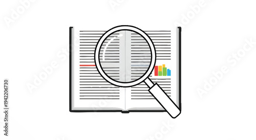 Magnifying glass on a book with colorful graph, analysis and research concept