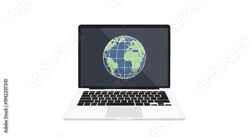 Laptop with Earth globe on screen, symbolizing global connection and technology