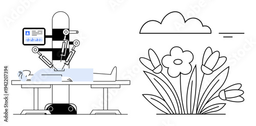 Robotic surgery concept. Robotic surgery the blend of technology and nature. Robotic surgery for healthcare innovation, advanced medicine, and biotechnology. healthcare, innovation, technology in