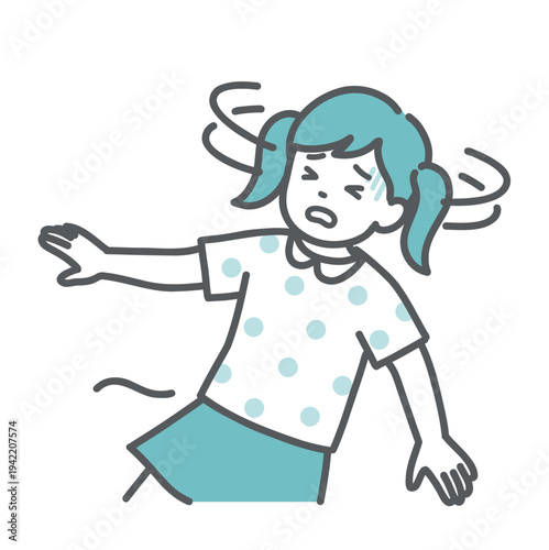 めまいや立ちくらみで倒れそうな女の子（子供）のイラスト