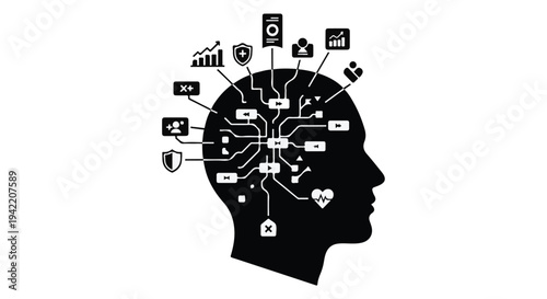 Digital human mind with social media icons and symbols