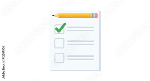 Checklist with green checkmark and pencil on paper