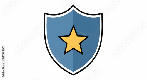 Shield icon with yellow star, protection symbol, security badge