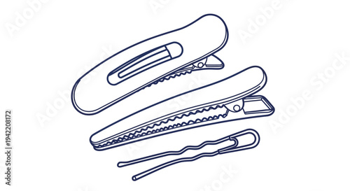 Two alligator clips and a bobby pin are arranged in a simple composition.