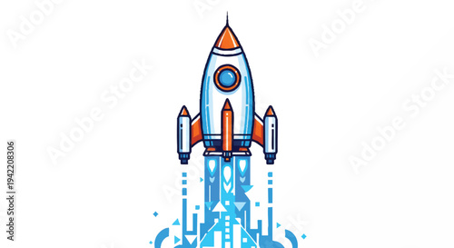 Rocket ship launching into space with flames and smoke