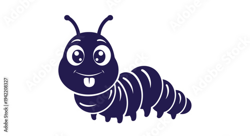 A cartoon caterpillar with a happy expression and its tongue sticking out.