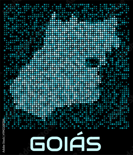 Goias, Brazil digital dotted map. Shape of the state in cyan color palette on dark background. Futuristic Goias, Brazil map design. Vector illustration.