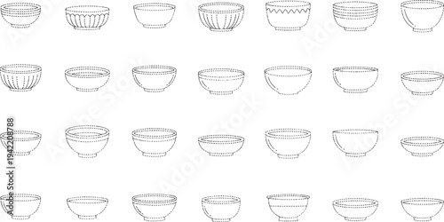Various styles of empty white bowls arranged in a grid pattern empty bowls different styles ceramic bowls