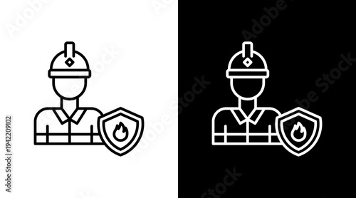 Firefighter Outline White Icon Set Design