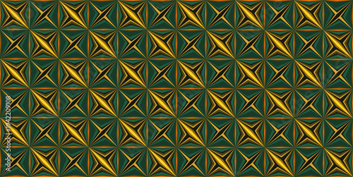 Luxury Art Deco Seamless Pattern with Gold and Emerald Geometric Ornaments