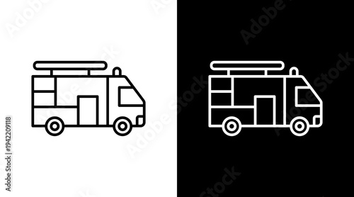 Fire Truck Outline White Icon Set Design