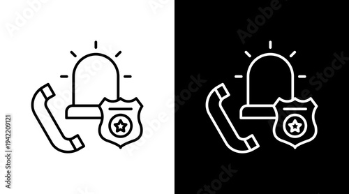 Police Emergency Outline White Icon Set Design