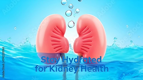 Healthy Hydration Flowing into Kidneys for Optimal Function Animation