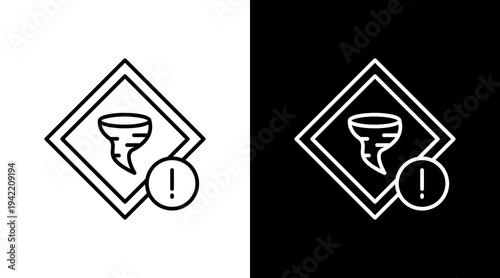 Tornado Warning Outline White Icon Set Design