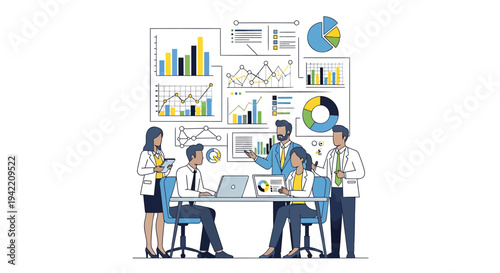 Set of business people working with charts and graphs vector