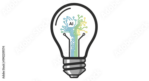 Light bulb with AI technology graphic illustration symbolizing innovation and artificial intelligence