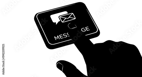 Finger touching a glowing digital message button showing an envelope and chat icon, symbolizing communication initiation on transparent background