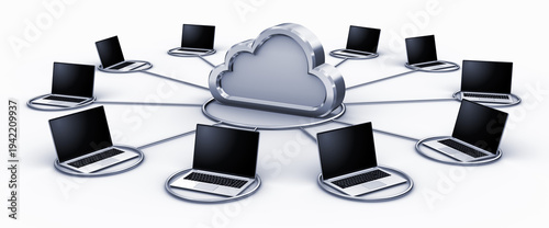 クラウドアイコンとノートパソコンのネットワーク