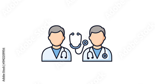 Two Doctors Icon Duo Representing Medical Teamwork and Care. Vector Icon. EPS Editable