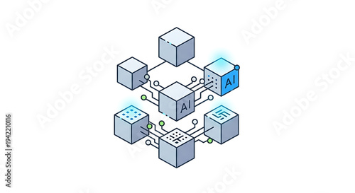 Artificial Intelligence Network of Connected Cubes Representing Data Processing and Machine Learning Concepts