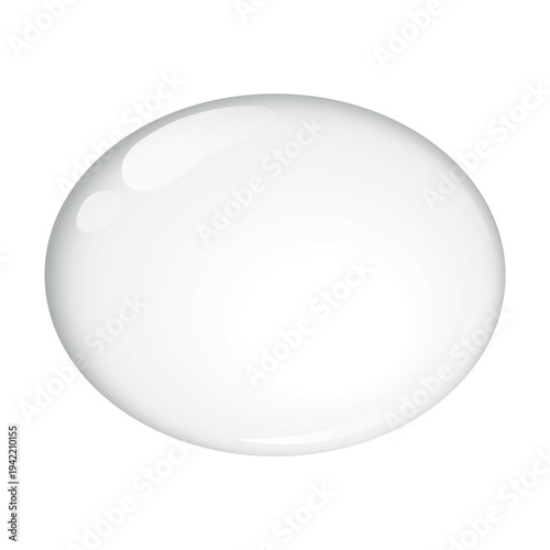 One realistic clear oval water drop illustration. Vector transparent shiny soap bubble isolated on background. Water dew droplet. Pure realistic single wet rain splash graphic object condensed. 