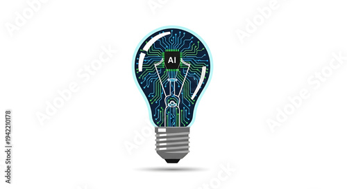 AI-powered light bulb vector graphic symbolizing smart innovation, digital intelligence, and bright technological advancements in the artificial intelligence era