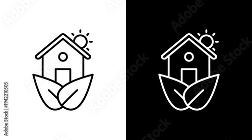Eco Friendly Home Outline White Icon Set Design
