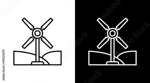 Wind Turbine Outline White Icon Set Design