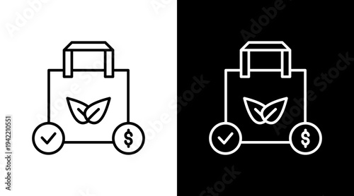 Eco Shopping Outline White Icon Set Design