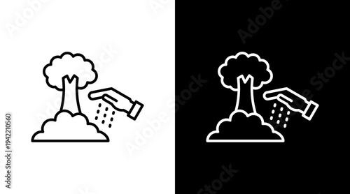 Tree Planting Outline White Icon Set Design